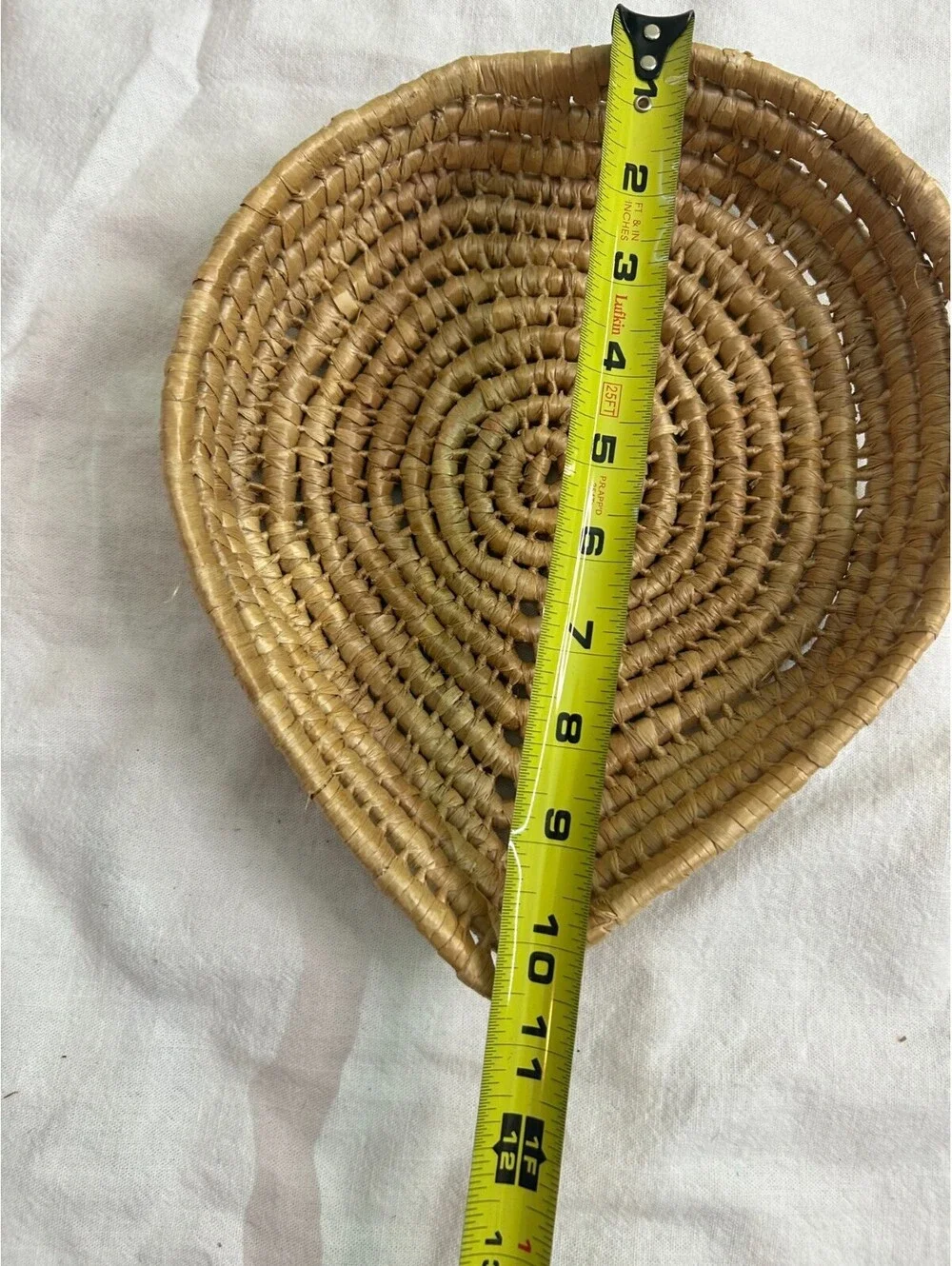 Basket Leaf Design Banded Vintage Hand Woven Cream Tan